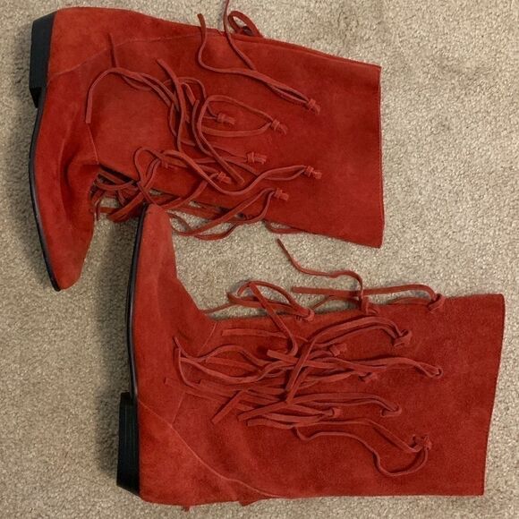 Vintage Red Suede Leather Tassel Boots - Picture 7 of 7